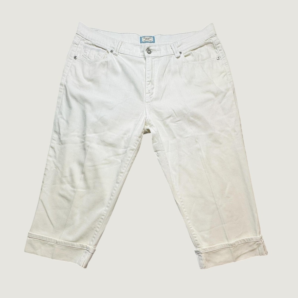 Levi's 515 Jeans Womens 14 White Capri Mid Rise Stretch Cuffed Denim Cropped